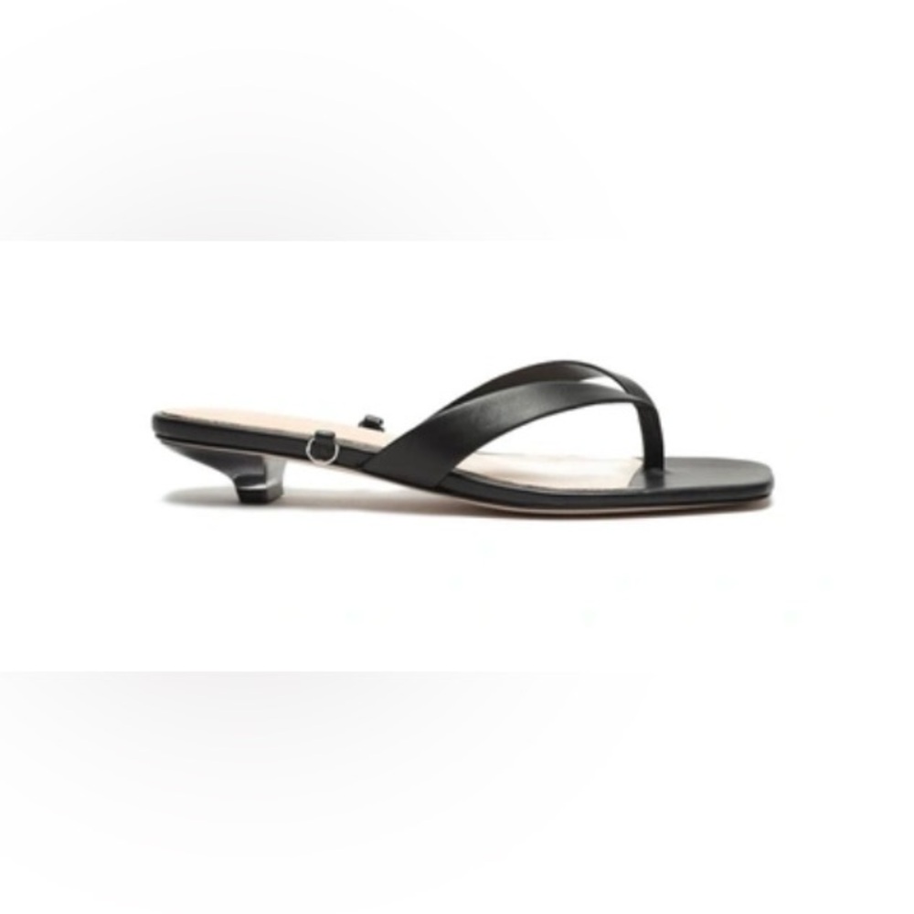 New Schutz Leni Leather Thong Square Toe Black Poen Toe Slippers Sandal Size 7